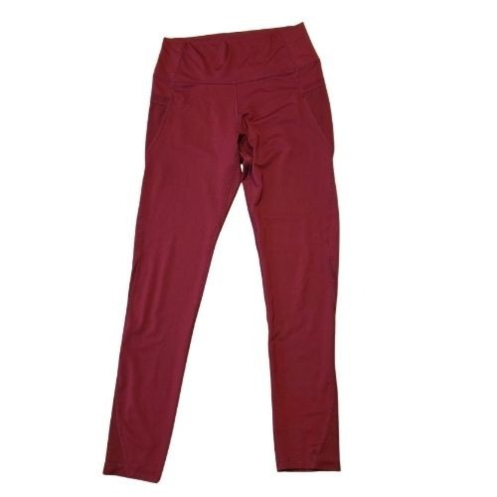 Maroon Red‎ M Athletic Leggings High Waist Pockets Cropped Activewear Women's
